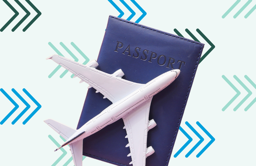 Passport with model airplane